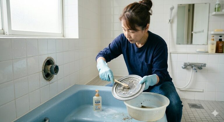 循環口フィルターを外し、掃除している画像