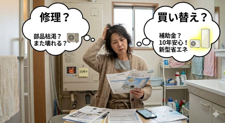 エコキュートが故障して修理か買い替えか悩んでいる人