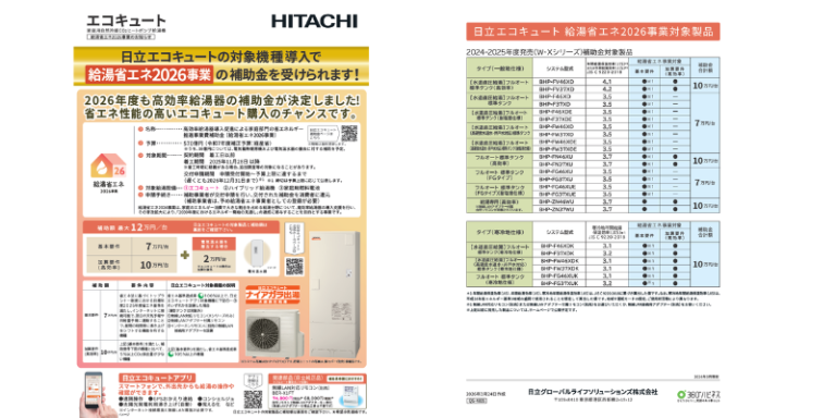 日立製エコキュート補助金対象モデル